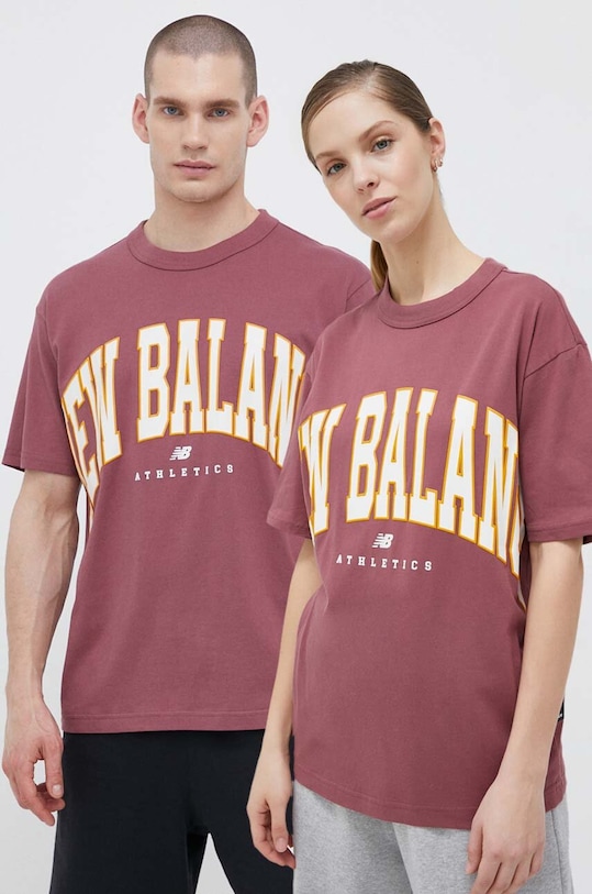 New Balance t-shirt bawełniany nadruk różowy UT31551WAD