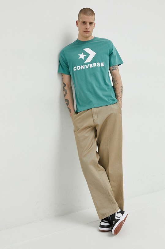 Bavlnené tričko Converse tyrkysová 10025458.A04