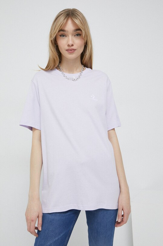 Βαμβακερό μπλουζάκι Converse 10023876.A10 μωβ SS23