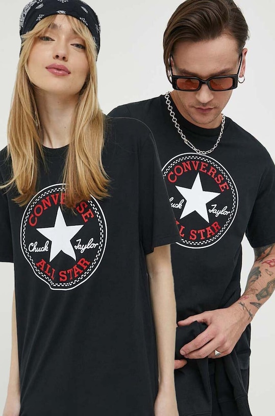 Bavlnené tričko Converse potlač čierna 10025459.A01