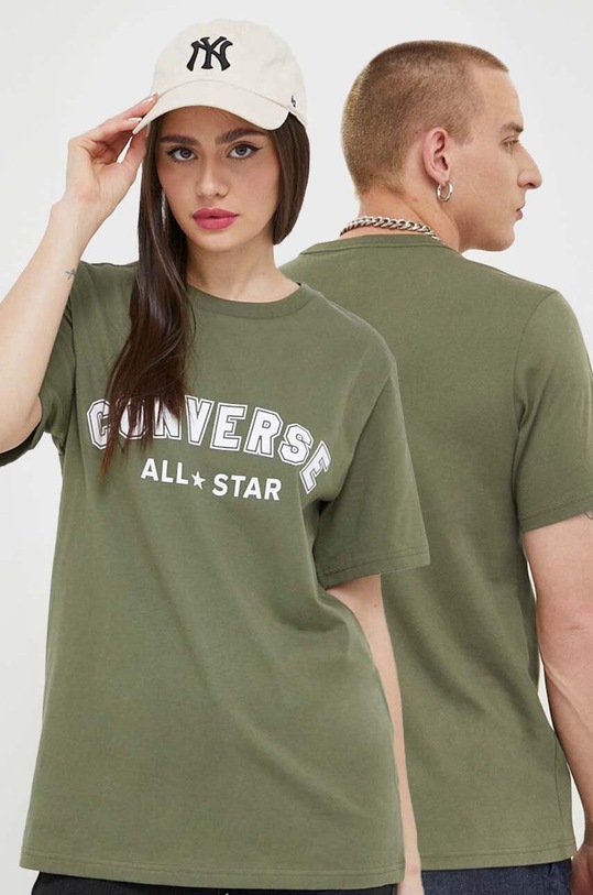Βαμβακερό μπλουζάκι Converse βαμβάκι πράσινο 10024566.A19