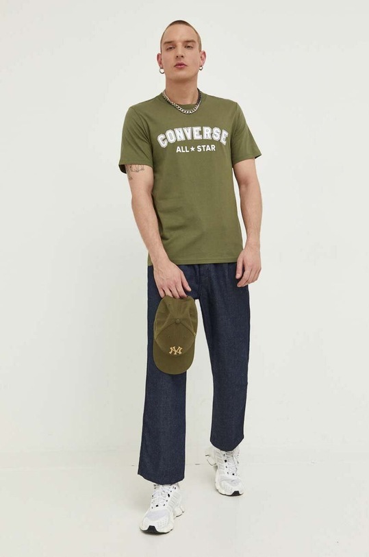 Βαμβακερό μπλουζάκι Converse 10024566.A19 πράσινο SS23
