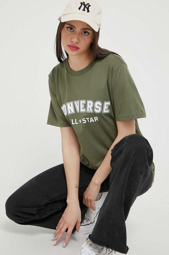 Ρούχα Βαμβακερό μπλουζάκι Converse 10024566.A19 πράσινο
