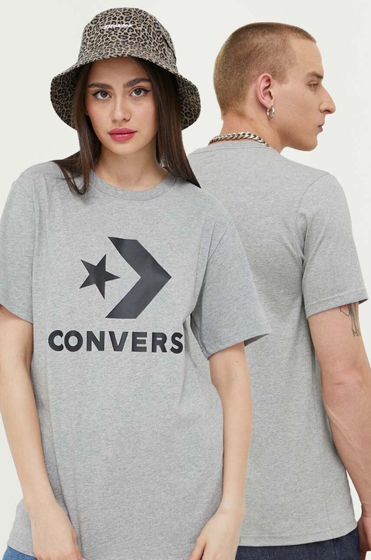 Βαμβακερό μπλουζάκι Converse βαμβάκι γκρί 10025458.A19