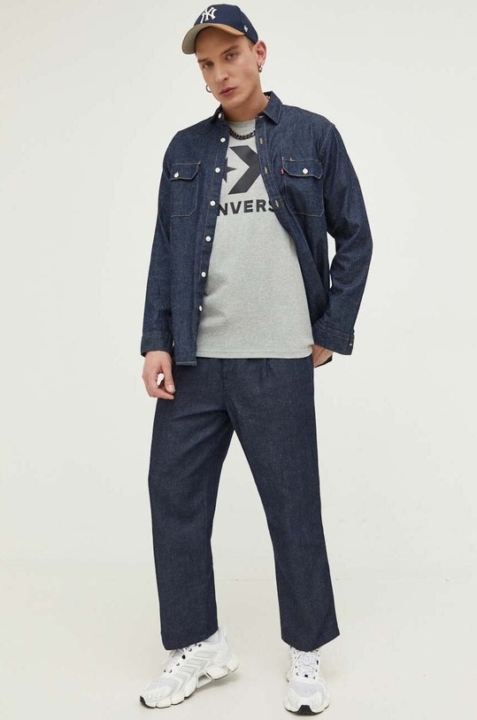 Βαμβακερό μπλουζάκι Converse γκρί 10025458.A19