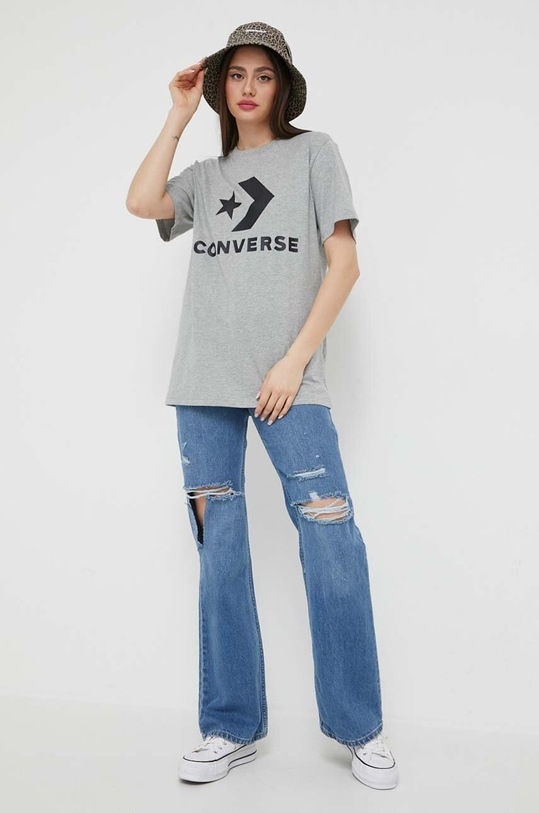 Βαμβακερό μπλουζάκι Converse 10025458.A19 γκρί