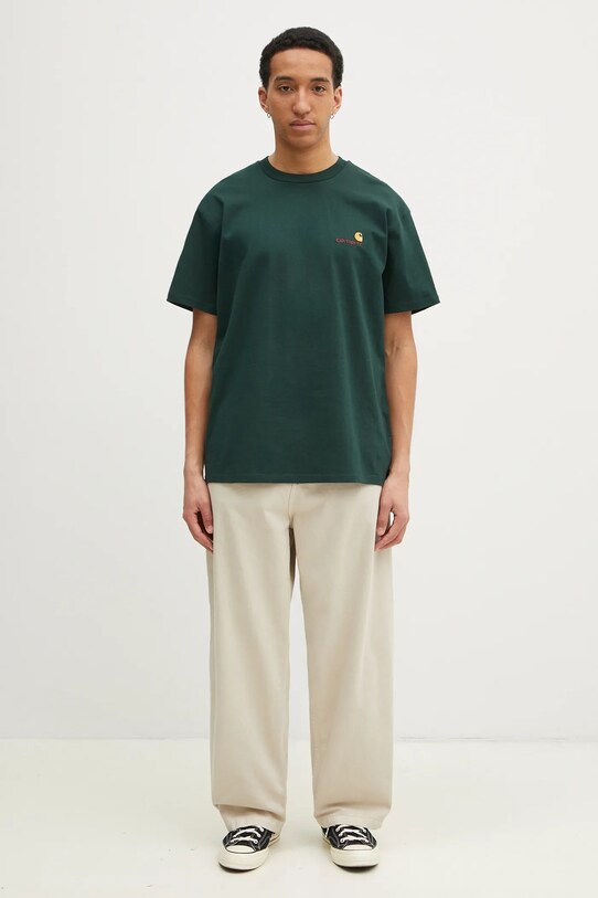 Carhartt WIP cotton t-shirt S/S American Script T-Shirt I029956.CIXX green