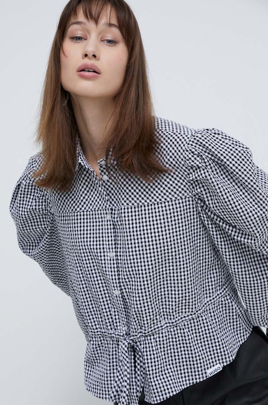 Bavlněná košile HUGO kárový černá 50509375