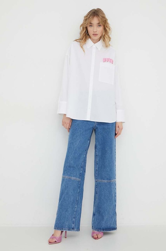 HUGO koszula bawełniana nadruk biały 50517342