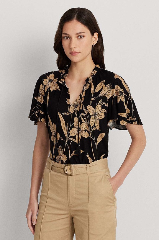 Lauren Ralph Lauren t-shirt lniany regular czarny 200925750