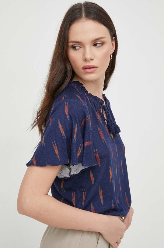 Lanena majica kratkih rukava Lauren Ralph Lauren regular mornarsko plava 200928578