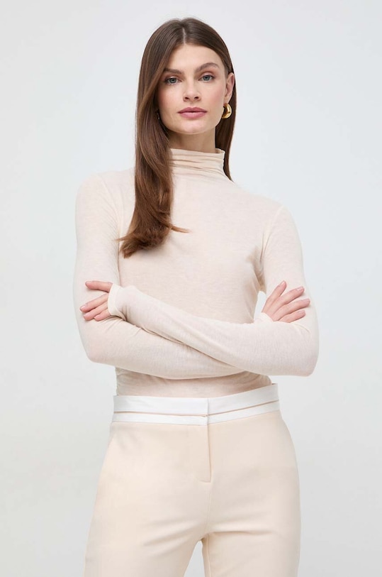 Patrizia Pepe longsleeve z domieszką kaszmiru z elastanem beżowy 8M1578.J178