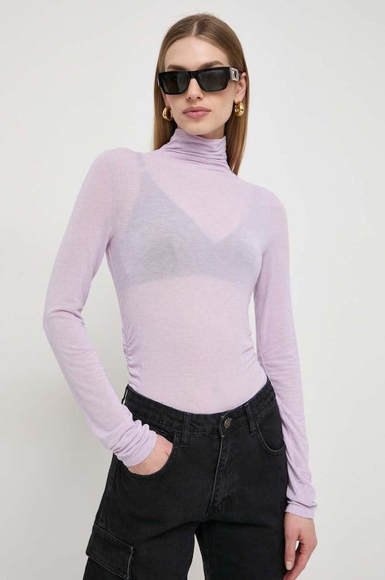 Πουκάμισο μακρυμάνικο με μείγμα κασμίρ Patrizia Pepe slim μωβ 8M1578.J178