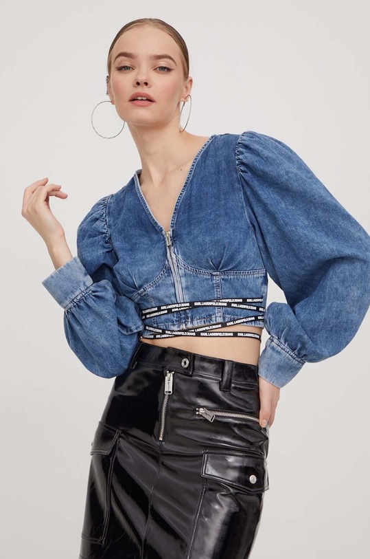 Karl Lagerfeld Jeans bluzka jeansowa bawełna niebieski 240J1602