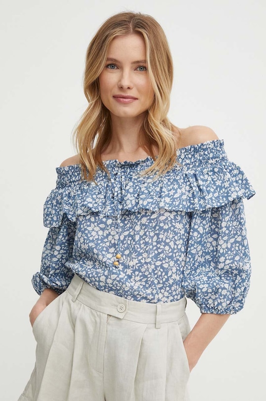 Lauren Ralph Lauren bluza din bumbac cu modele albastru 200932903