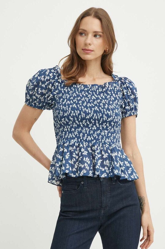Хлопковая блузка Lauren Ralph Lauren узор голубой 200932963