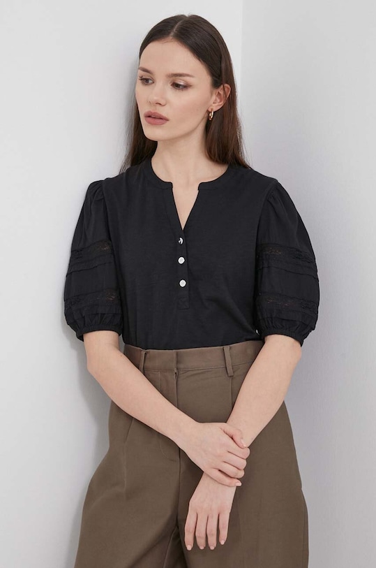Lauren Ralph Lauren bluzka bawełniana bawełna czarny 200933282