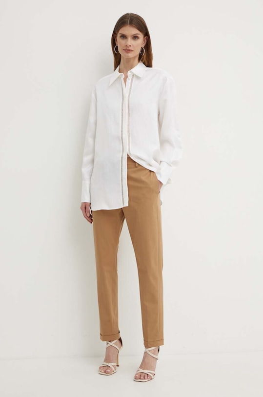 Oblačila Srajca s primesjo lanu BOSS 50514716 bež