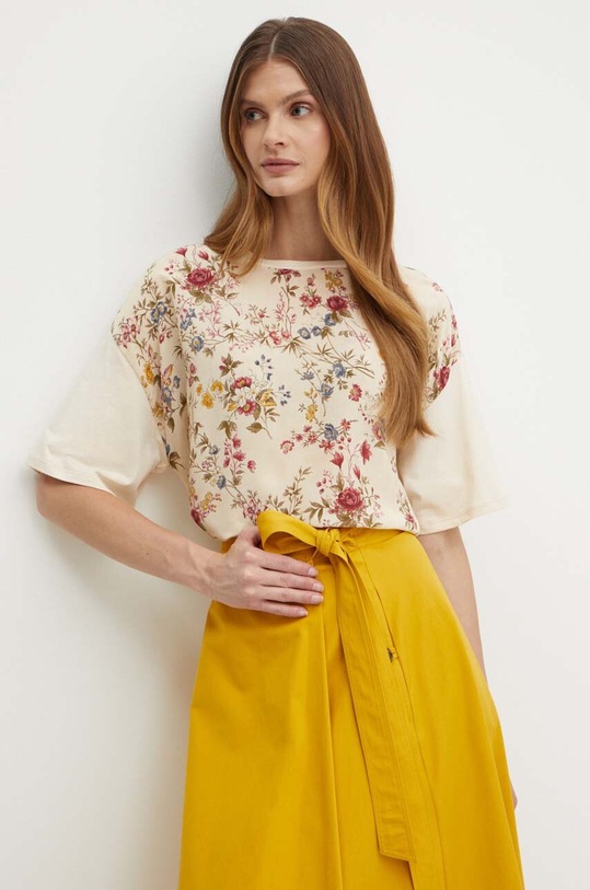 Weekend Max Mara bluzka jedwabna krótki beżowy 2415941112600