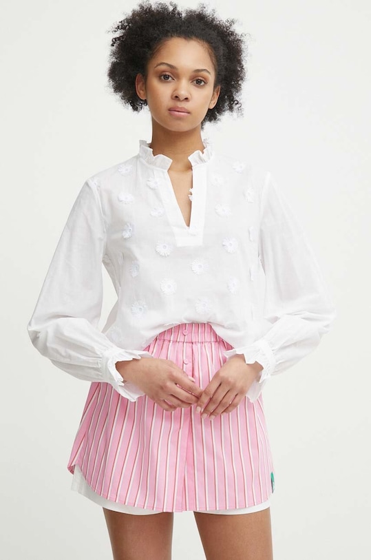 United Colors of Benetton bluzka bawełniana bawełna biały 5QAMDQ089