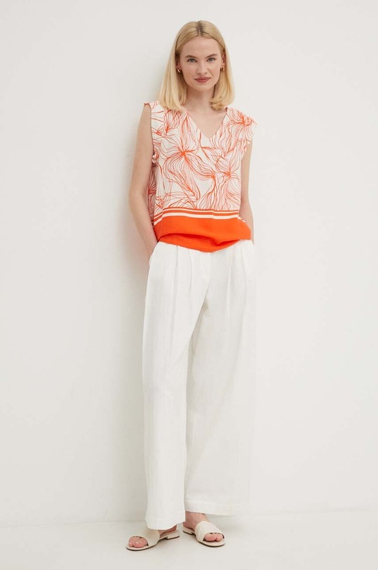 Halenka s lněnou směsí United Colors of Benetton 5HDGDQ08J oranžová SS24