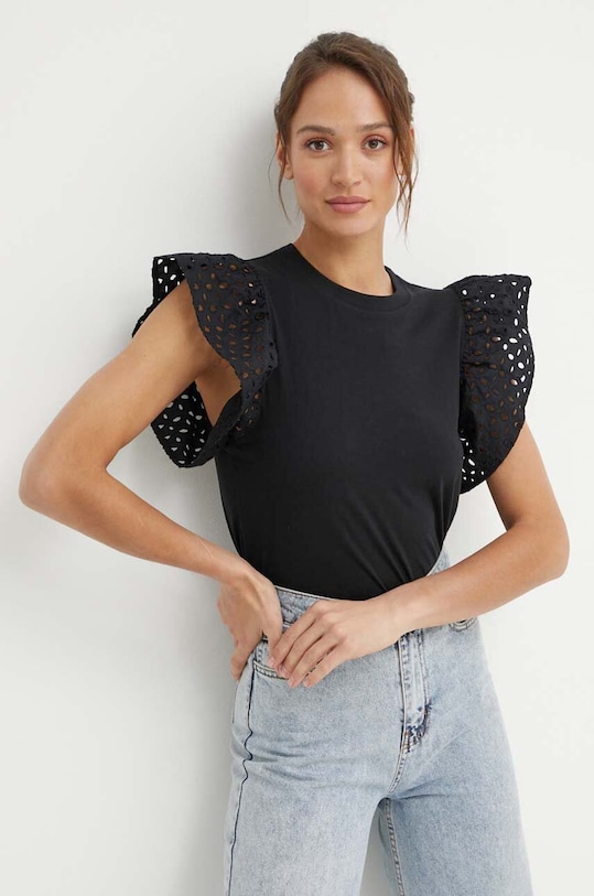 United Colors of Benetton bluzka regular czarny 3S6HD107C