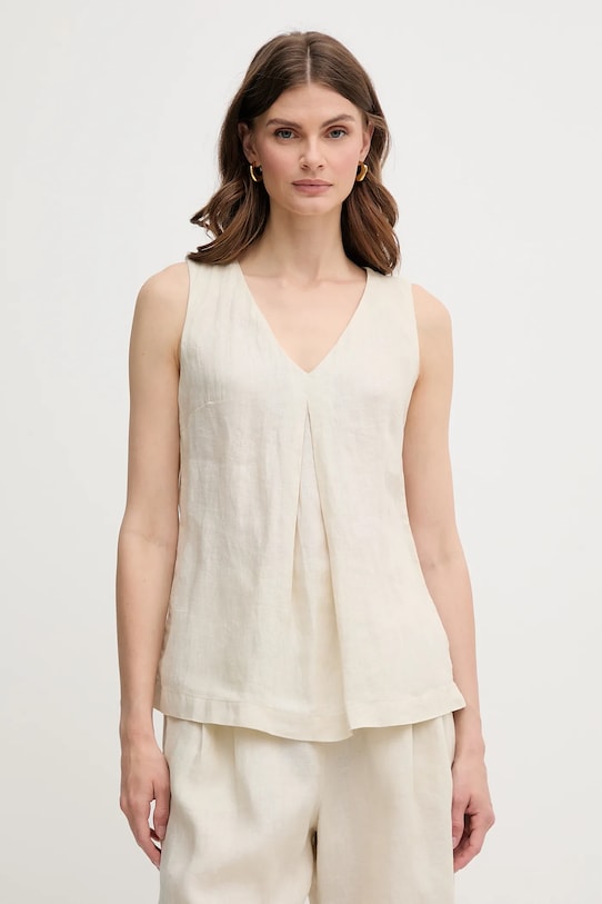 United Colors of Benetton bluzka lniana regular beżowy 5BMLDQ06W