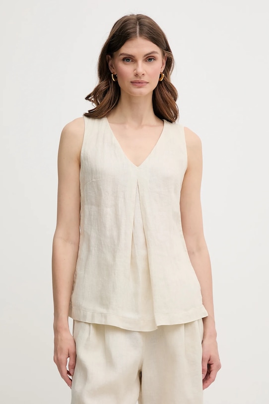 Lněná halenka United Colors of Benetton hladký béžová 5BMLDQ06W