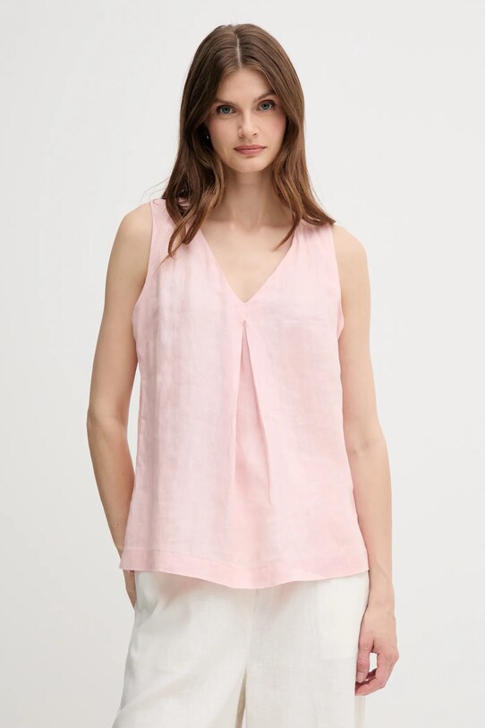 United Colors of Benetton bluzka lniana regular różowy 5BMLDQ06W