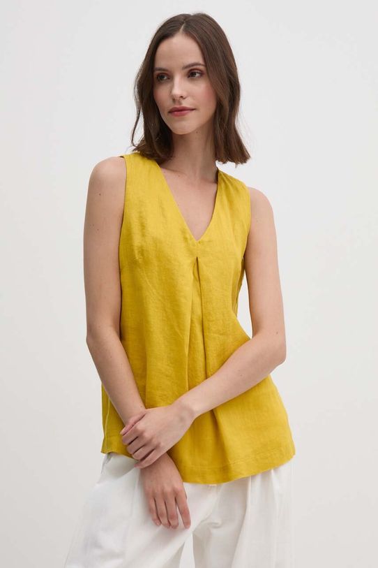 United Colors of Benetton bluzka lniana żółty 5BMLDQ06W
