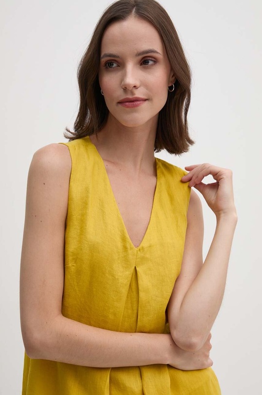 United Colors of Benetton bluzka lniana żółty 5BMLDQ06W