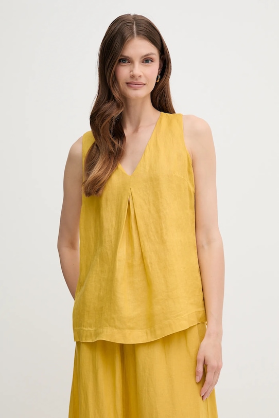 Lněná halenka United Colors of Benetton hladký žlutá 5BMLDQ06W