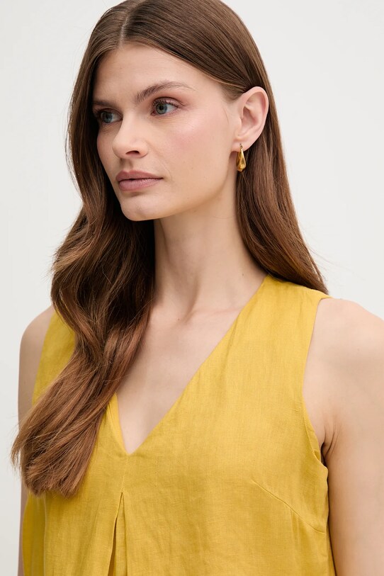 United Colors of Benetton bluzka lniana żółty 5BMLDQ06W