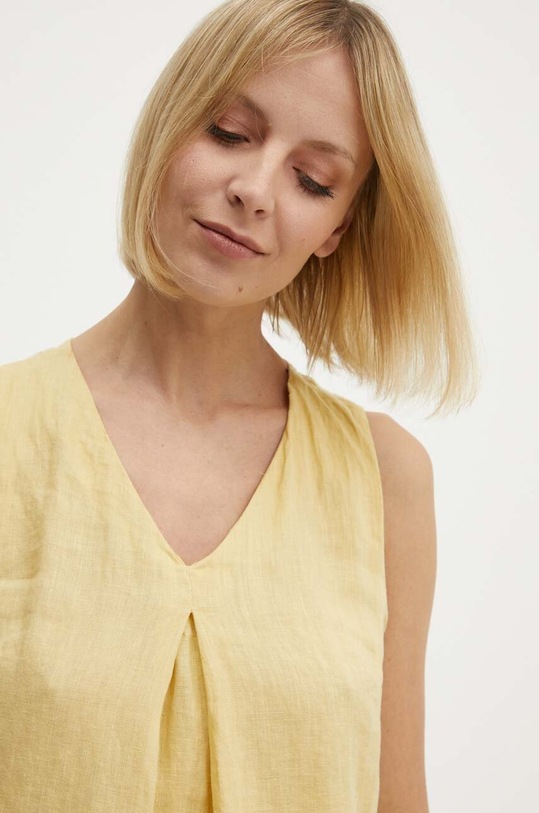 Ľanová blúzka United Colors of Benetton žltá 5BMLDQ06W
