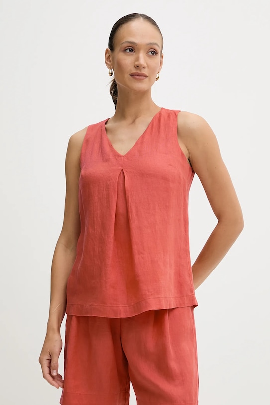 Lněná halenka United Colors of Benetton hladký červená 5BMLDQ06W