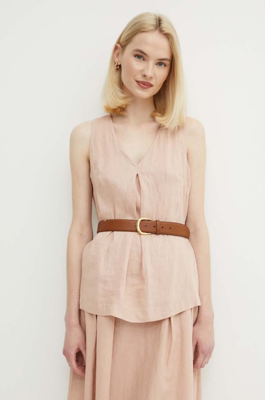 United Colors of Benetton bluzka lniana casual różowy 5BMLDQ06W