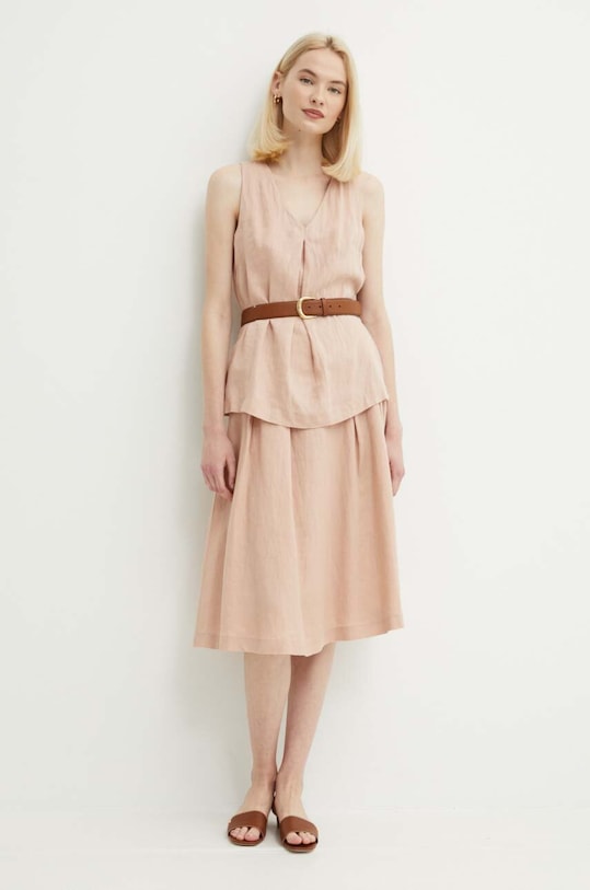 United Colors of Benetton bluzka lniana 5BMLDQ06W różowy SS25