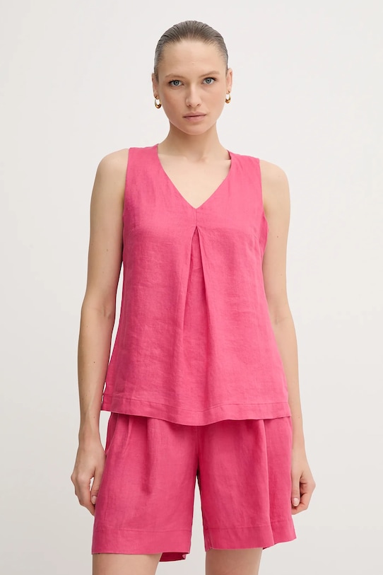 United Colors of Benetton bluză din in uni roz 5BMLDQ06W