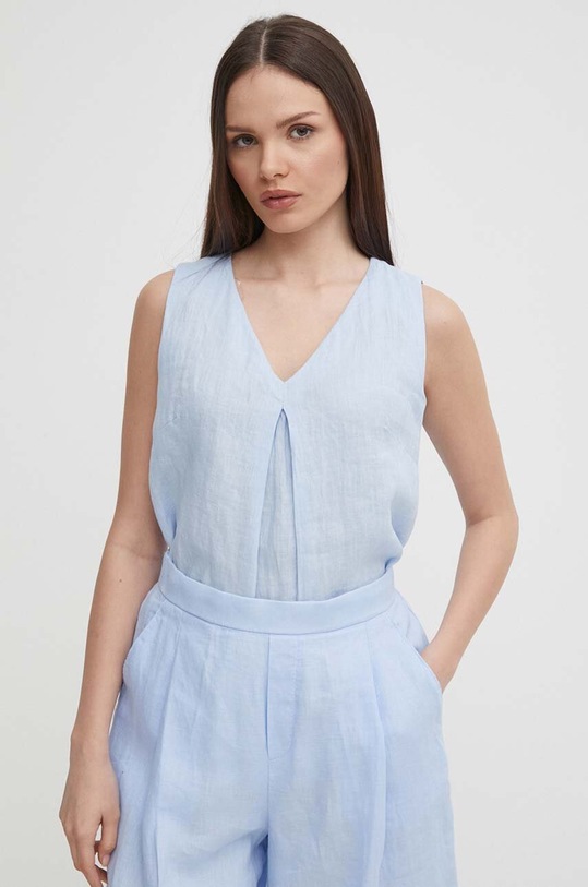 Lněná halenka United Colors of Benetton len modrá 5BMLDQ06W