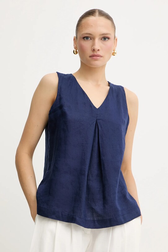 United Colors of Benetton bluză din in uni bleumarin 5BMLDQ06W