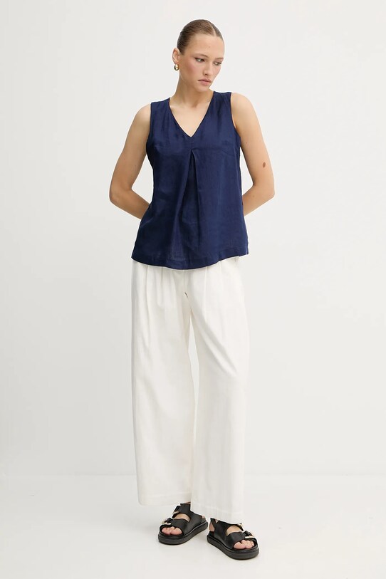 United Colors of Benetton bluză din in 5BMLDQ06W bleumarin SS25