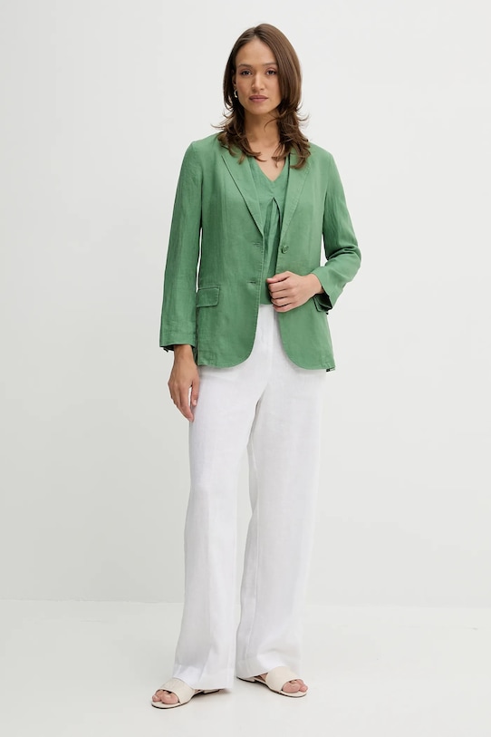 Lněná halenka United Colors of Benetton 5BMLDQ06W zelená SS25