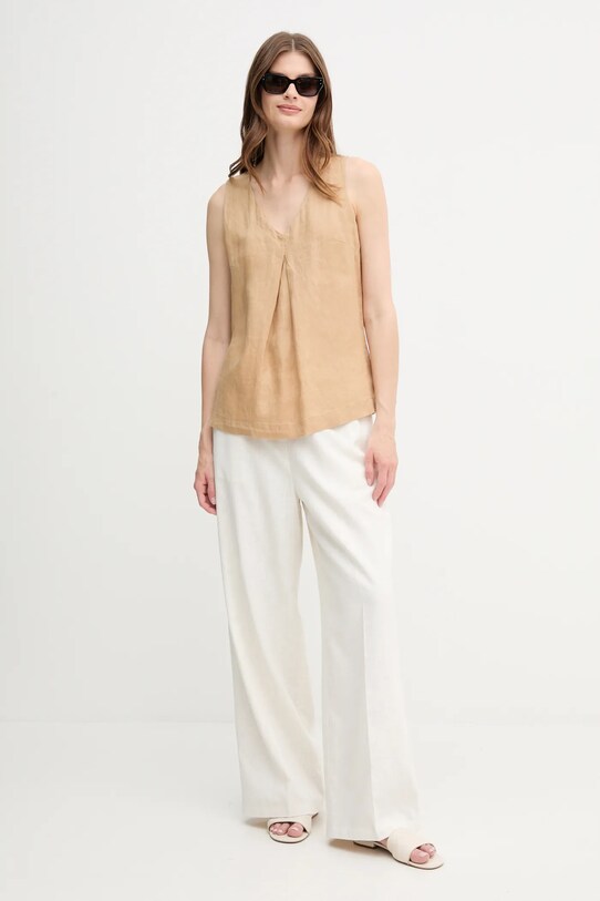 United Colors of Benetton bluză din in 5BMLDQ06W bej SS25