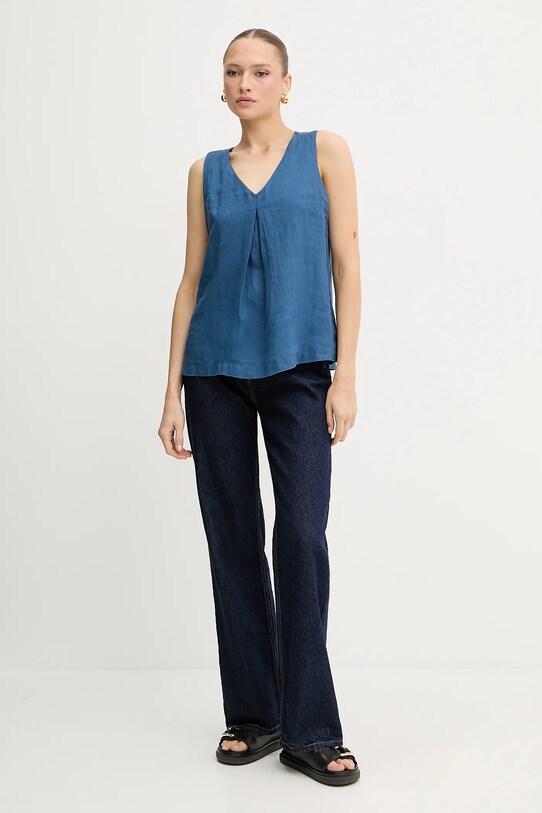 United Colors of Benetton bluză din in 5BMLDQ06W albastru SS25