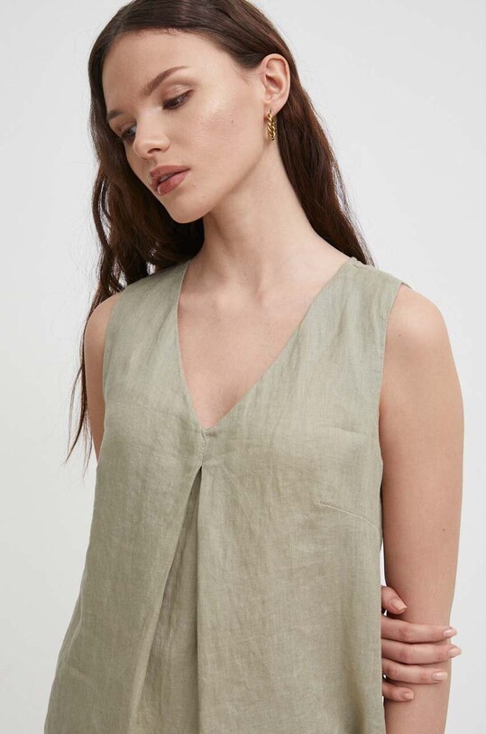 United Colors of Benetton bluzka lniana casual zielony 5BMLDQ06W