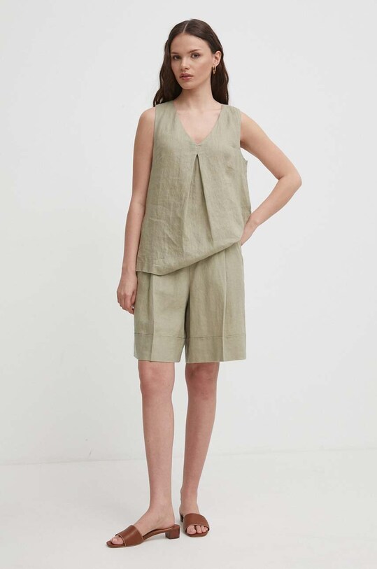 United Colors of Benetton bluzka lniana 5BMLDQ06W zielony SS25