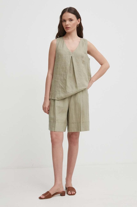 Lněná halenka United Colors of Benetton 5BMLDQ06W zelená SS25