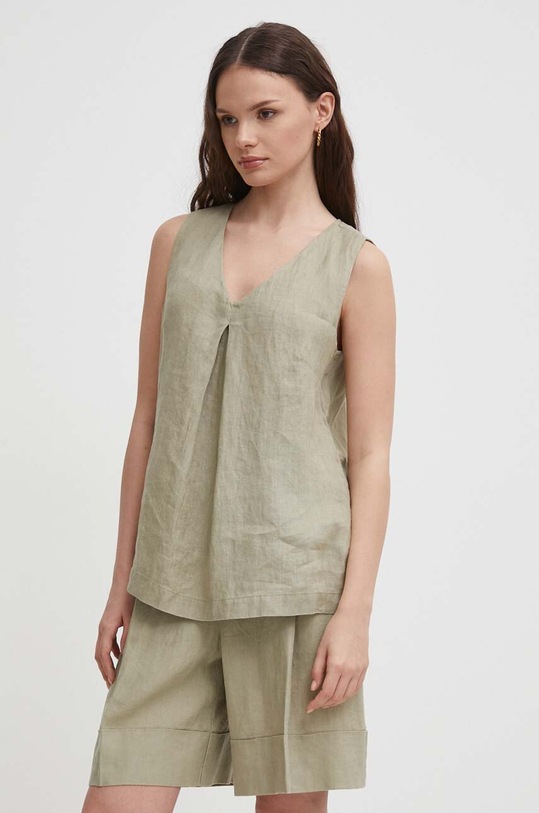 Lněná halenka United Colors of Benetton zelená 5BMLDQ06W