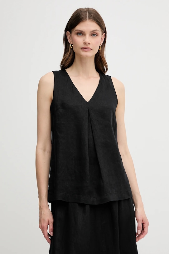 United Colors of Benetton maglietta di lino semplice nero 5BMLDQ06W