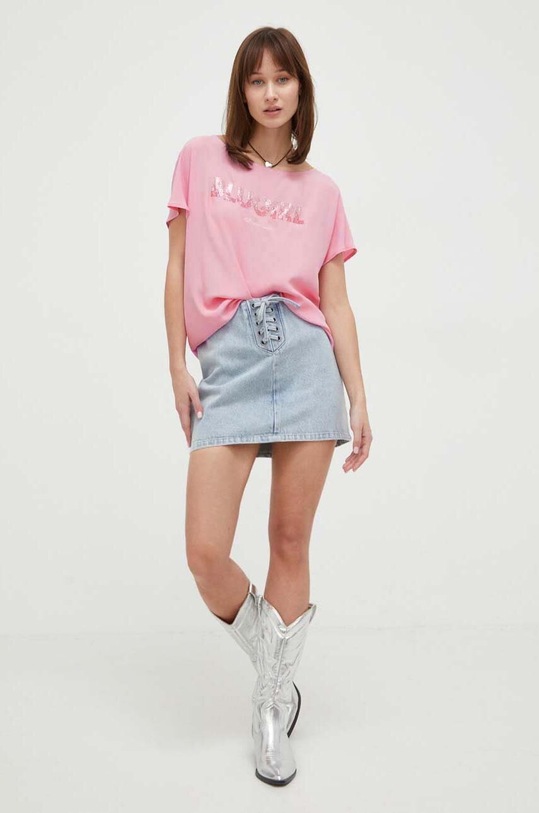 Blugirl Blumarine bluzka z domieszką jedwabiu RA4205.T3332 różowy SS24